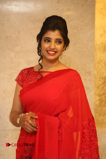 Actress Shyamala Stills in Red Saree at Okkadochadu Movie Audio Launch  0350