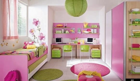 Dormitorios para niña en rosa y verde limón - Ideas para decorar
