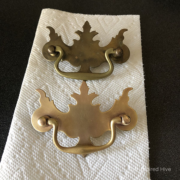 Polished brass hardware before and after