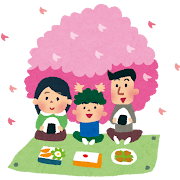 お花見のイラスト「家族でピクニック」