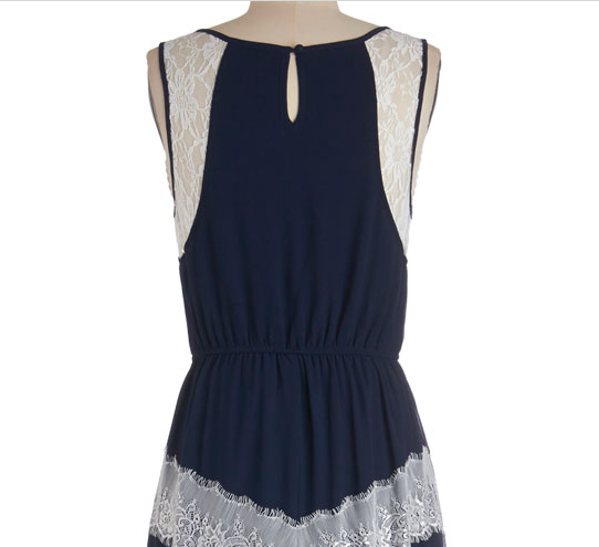 Navy maxi dress with white lace details and keyhole, from Modcloth