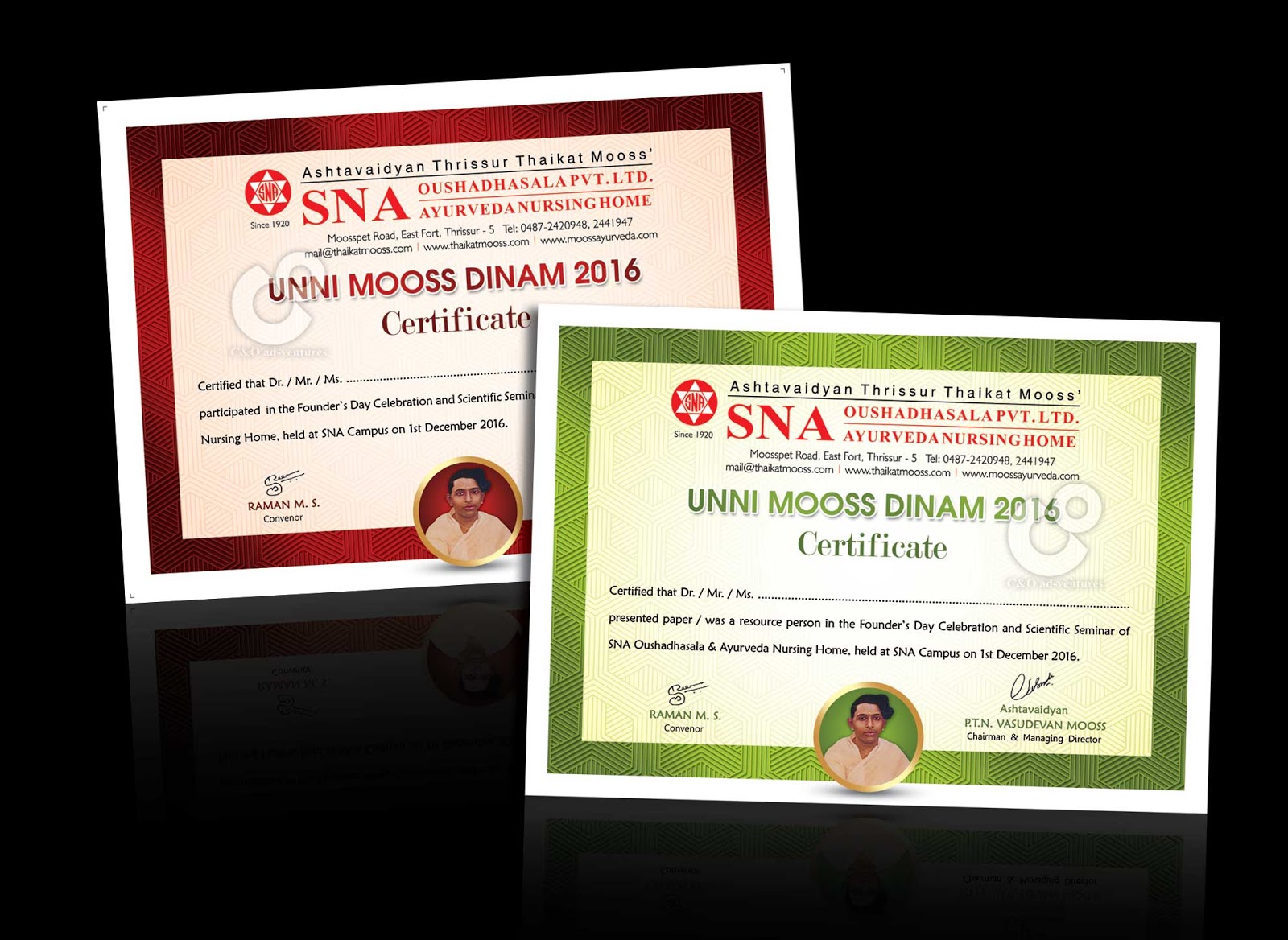 C & O adventures Ayurveda Seminar Certificate Design