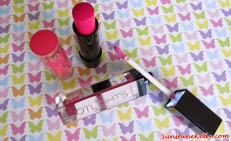 Pink Day Makeup, Koji Dolly Wink Liquid Eyeliner Deep Black, Collection Hotlights Lipgloss #3 Glimmer, Maybelline Baby Lips Electro Pop Pink Shock, Colored Lip Balm with Watermelon Flavour, Maybelline Color Show #010 Pink Voltage, Makeup, Beauty Review