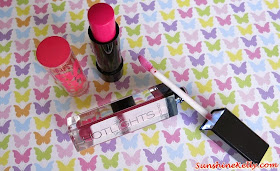 Pink Day Makeup, Koji Dolly Wink Liquid Eyeliner Deep Black, Collection Hotlights Lipgloss #3 Glimmer, Maybelline Baby Lips Electro Pop Pink Shock, Colored Lip Balm with Watermelon Flavour, Maybelline Color Show #010 Pink Voltage, Makeup, Beauty Review