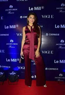 Jacqueline Fernandez in Maroon Sleeveless Top Tie and Jump Suit at Le Mill Collection Launch