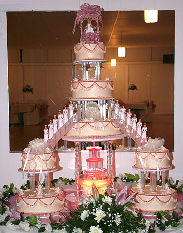 Pink Quinceanera Cakes, Three-Tier Pink Pearl Flower Quinceanera Cakes