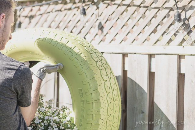 DIY Recycled Tire Planter | How to create a fun and colourful planter for your garden with a recycled tire. | personallyandrea.com