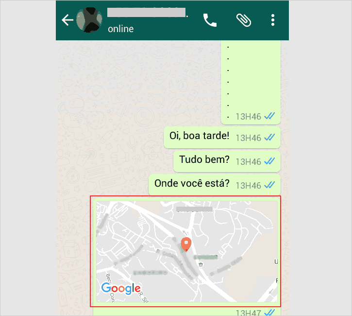 Localização para um contato no WhatsApp enviada