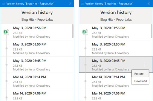 View and restore previous versions of your files