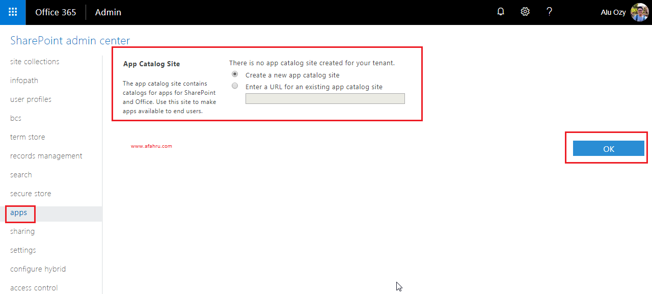 HowTo Create App Catalog Site in SharePoint Online Just a Note