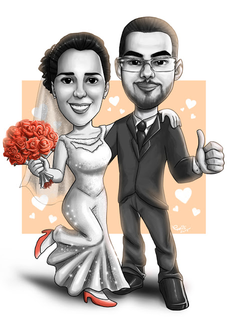 caricatura digital casamento quadro