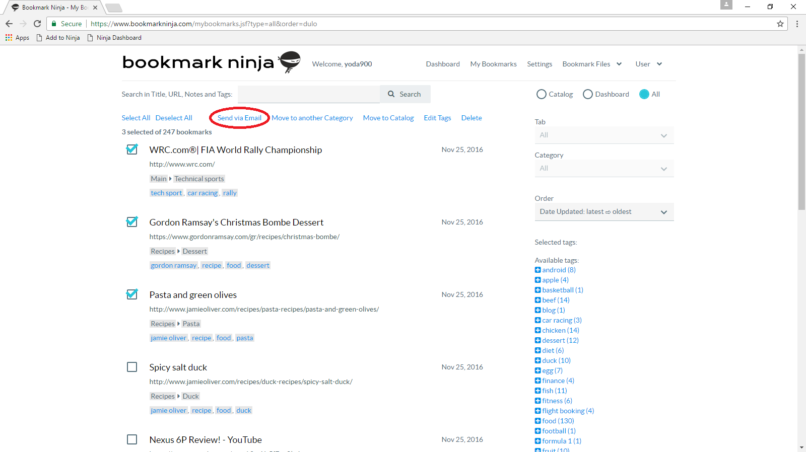 Bookmark Ninja New Feature Send Bookmarks via Email