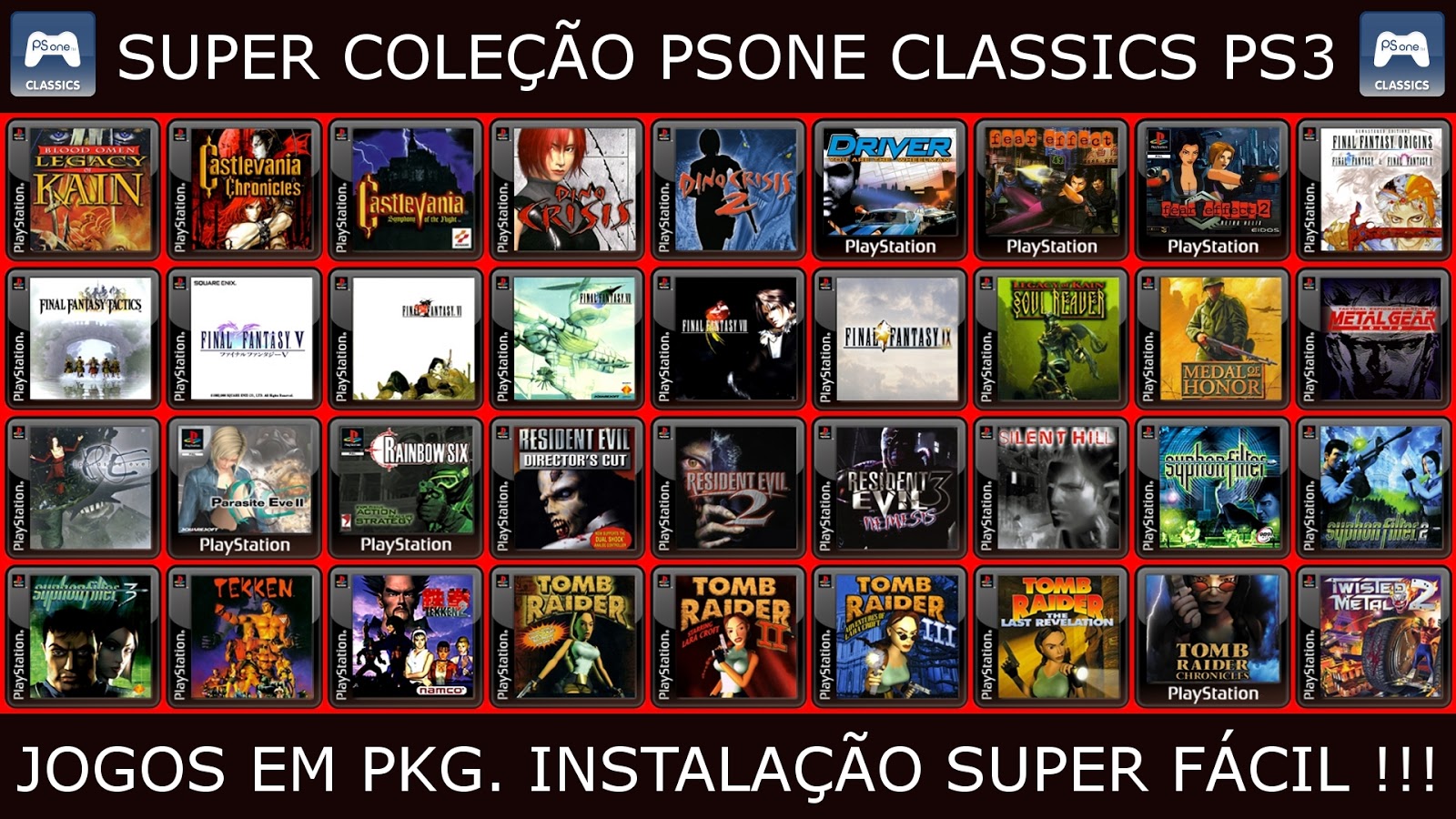 GODDY GAMES: SUPER COLEÇÃO PSONE CLASSICS - PS3. 167 JOGOS EM PKG.  INSTALAÇÃO FÁCIL e RÁPIDA !!!