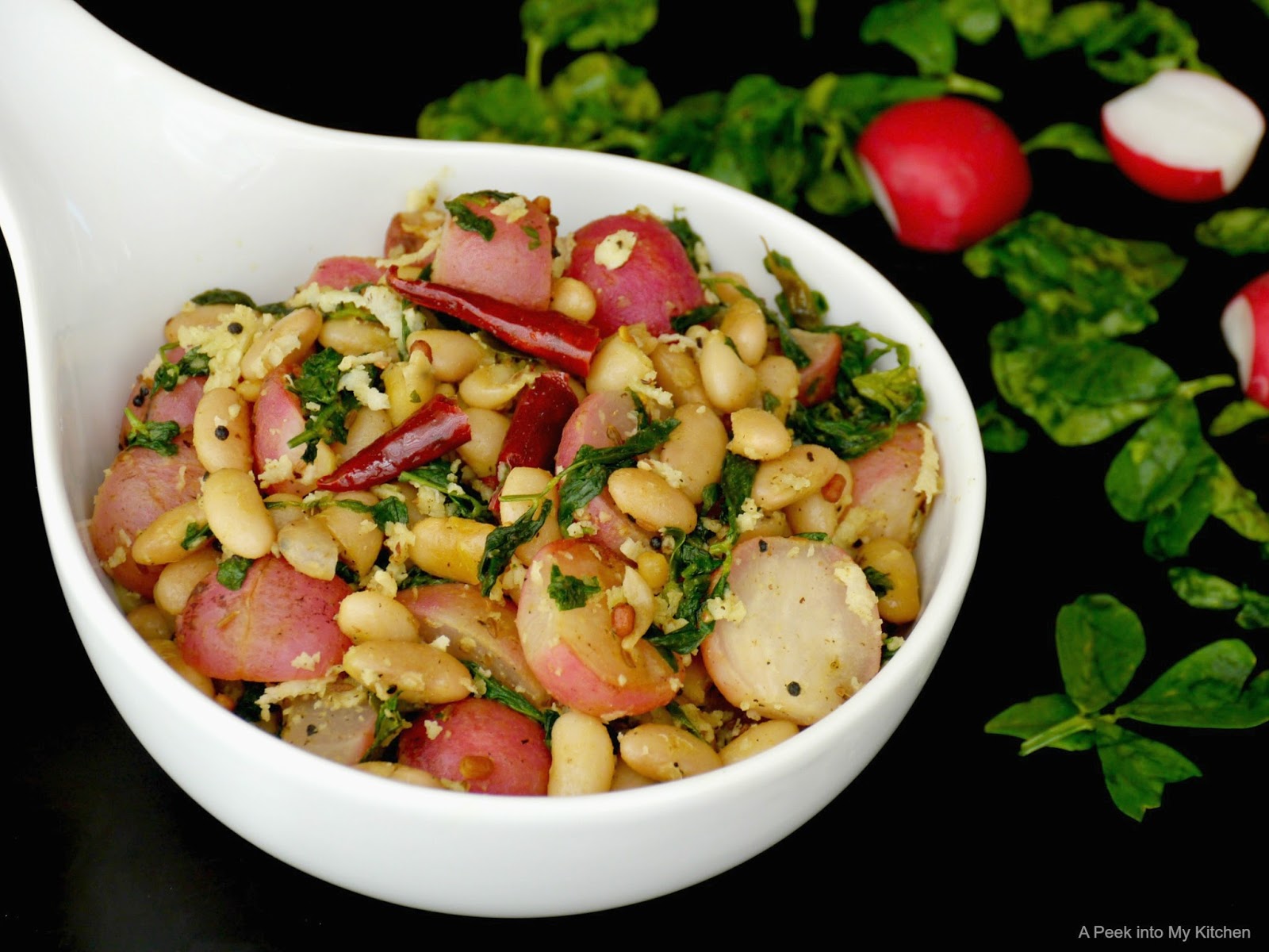 A Peek into My Kitchen Peruvian (Mayocoba) Beans and Radish StirFry