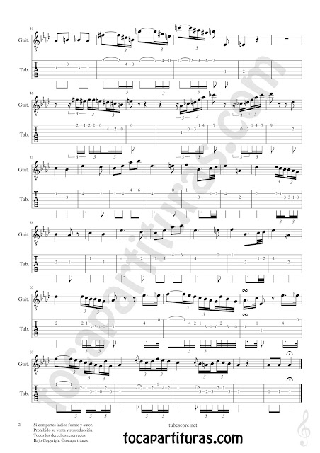 2 Pathetique Guitarra Tablatura y Partitura del Punteo Fingering Tablature Sheet Music for Violin Tabs Music Scores