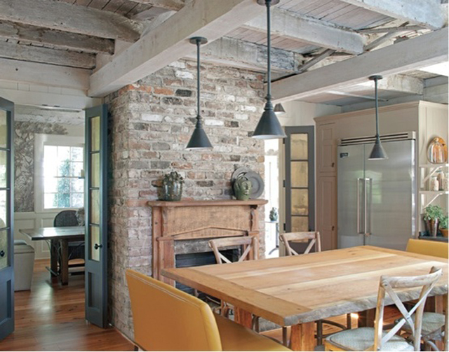 weathered gray ceiling and beams