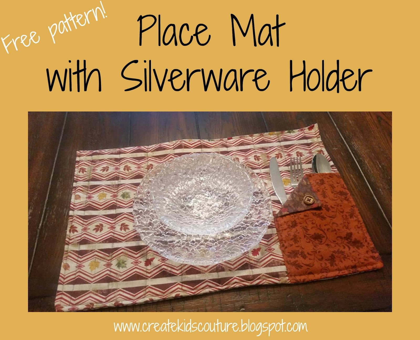 Create Kids Couture Place Mat with Silverware Holder