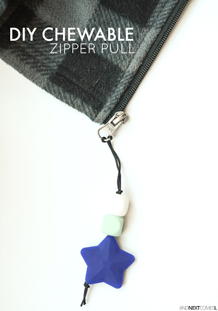 DIY chewable zipper pull tutorial - perfect for older kids who chew on everything from And Next Comes L