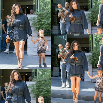 1a8 Kanye West and Kim K step out with their children Saint and North West for lunch in New York