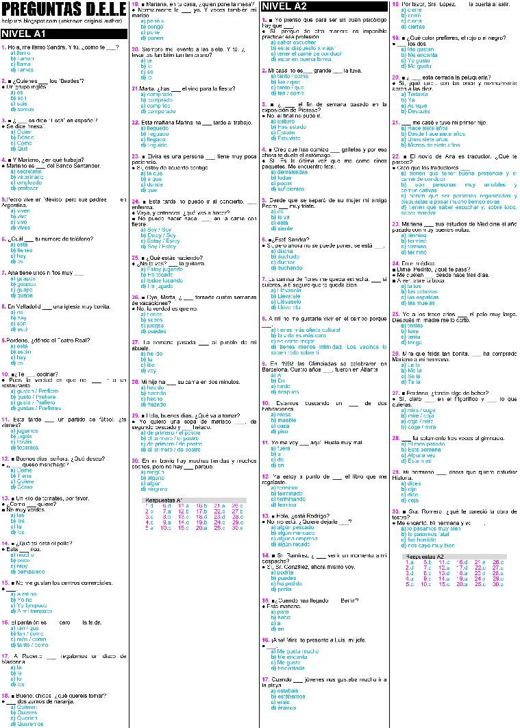 ʕ•♠•ʔ Helpurrs: PREGUNTAS DELE A1-B2 (Questions from Spanish DELE tests)