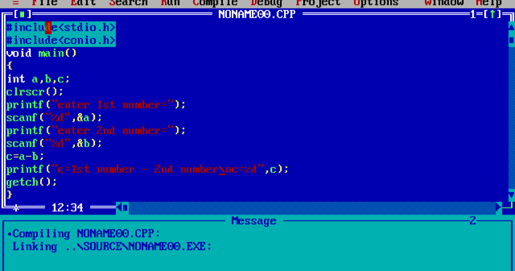 c program for subtracting 2 numbers.