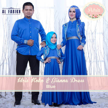 Model Baju Lebaran Keluarga Warna Biru Couple Eksklusif 