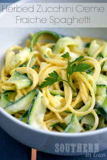 Healthy Spaghetti with Fresh Herbs Zucchini and Creme Fraiche Recipe