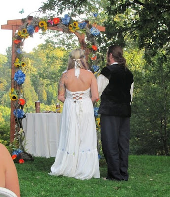 Bohemian wedding arch at Morris Arboretum by Stein Your Florist Co.