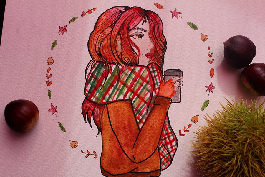 draw on monday, automne, enjoyk, blog, dessin, art, watercolor, marron, draw, draw on monday 15, octobre, feuilles,