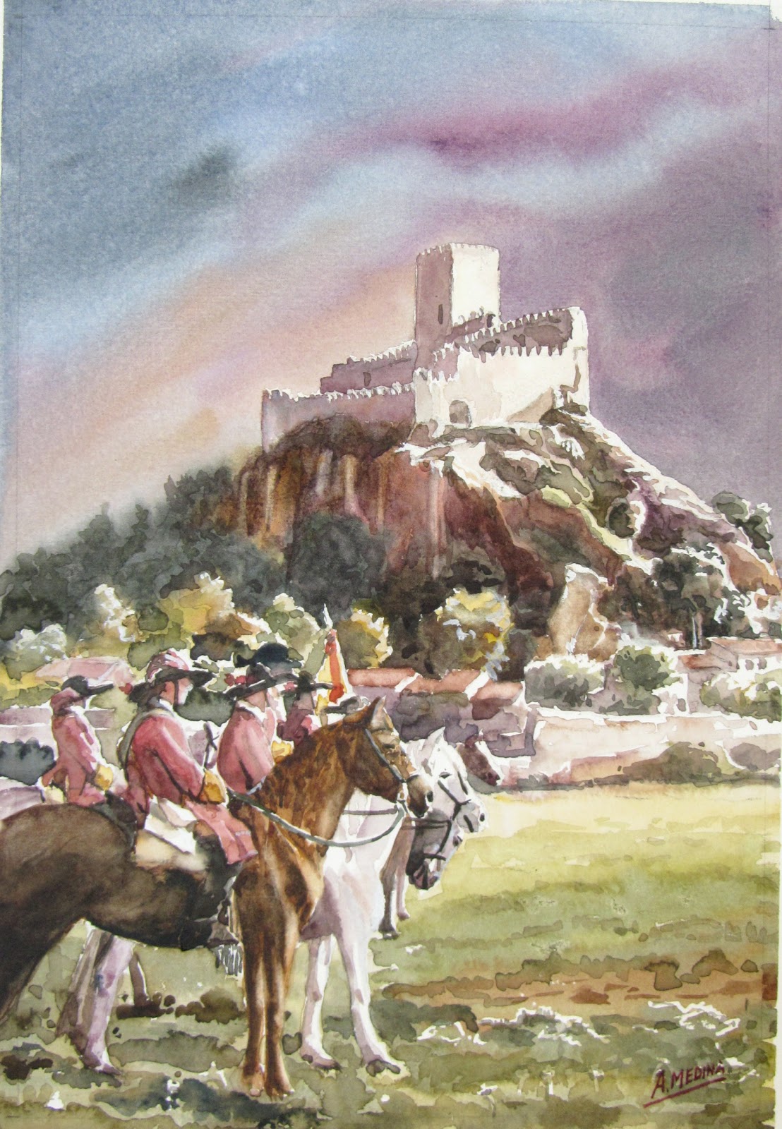 Acuarelas de Antonio Medina: La batalla de Almansa