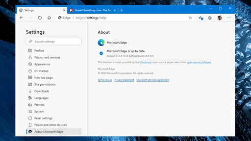 Microsoft Edge offline installer version 81.0.416.58 is now available for download