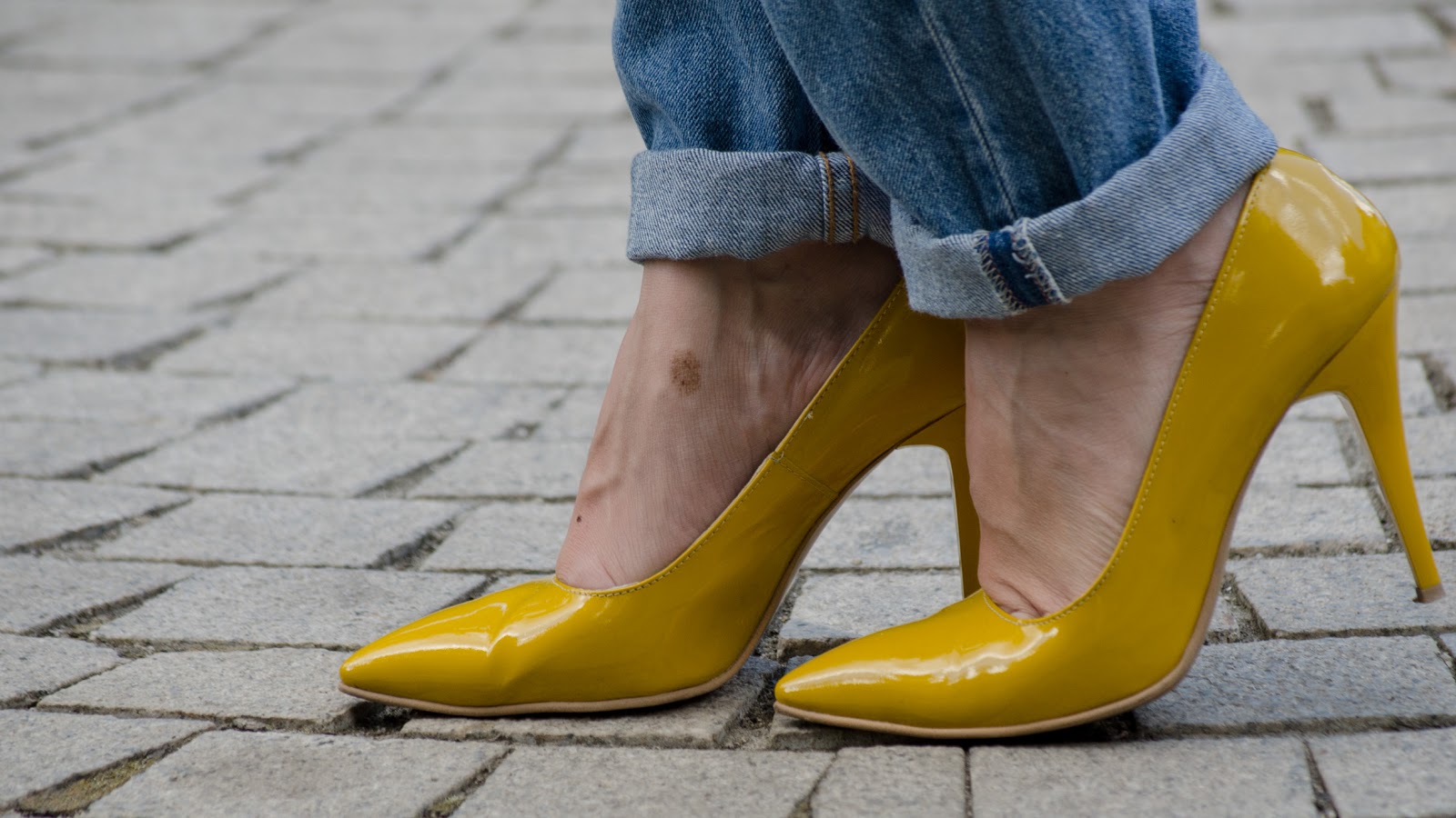 Miss Green has a new home Mustard heels and boyfriend jeans