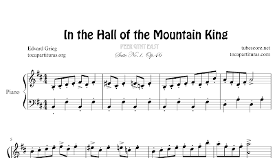 In the Hall of the Mountain KiIn the Hall of the Mountain King (Peer Gynt Suite Nº 1 Op.46) de Edvard Grieg Partitura de Piano Fácil pero en tonalidad originalng Partitura de Piano Fácil