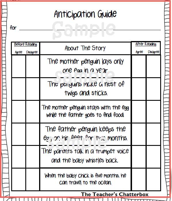 Blank anticipation guide template image