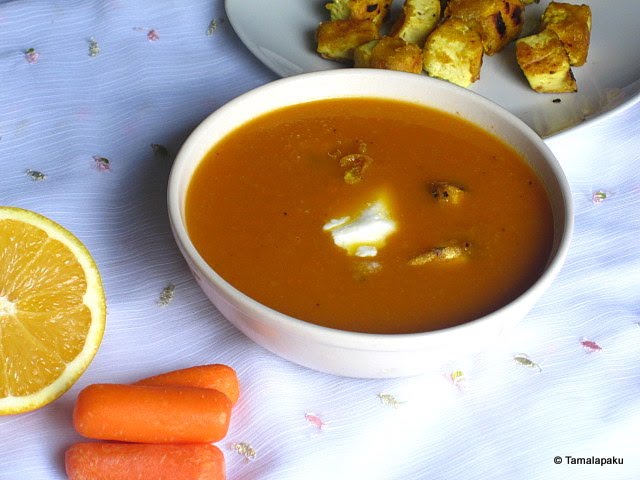 Carrot-Orange Soup With Curried Tofu