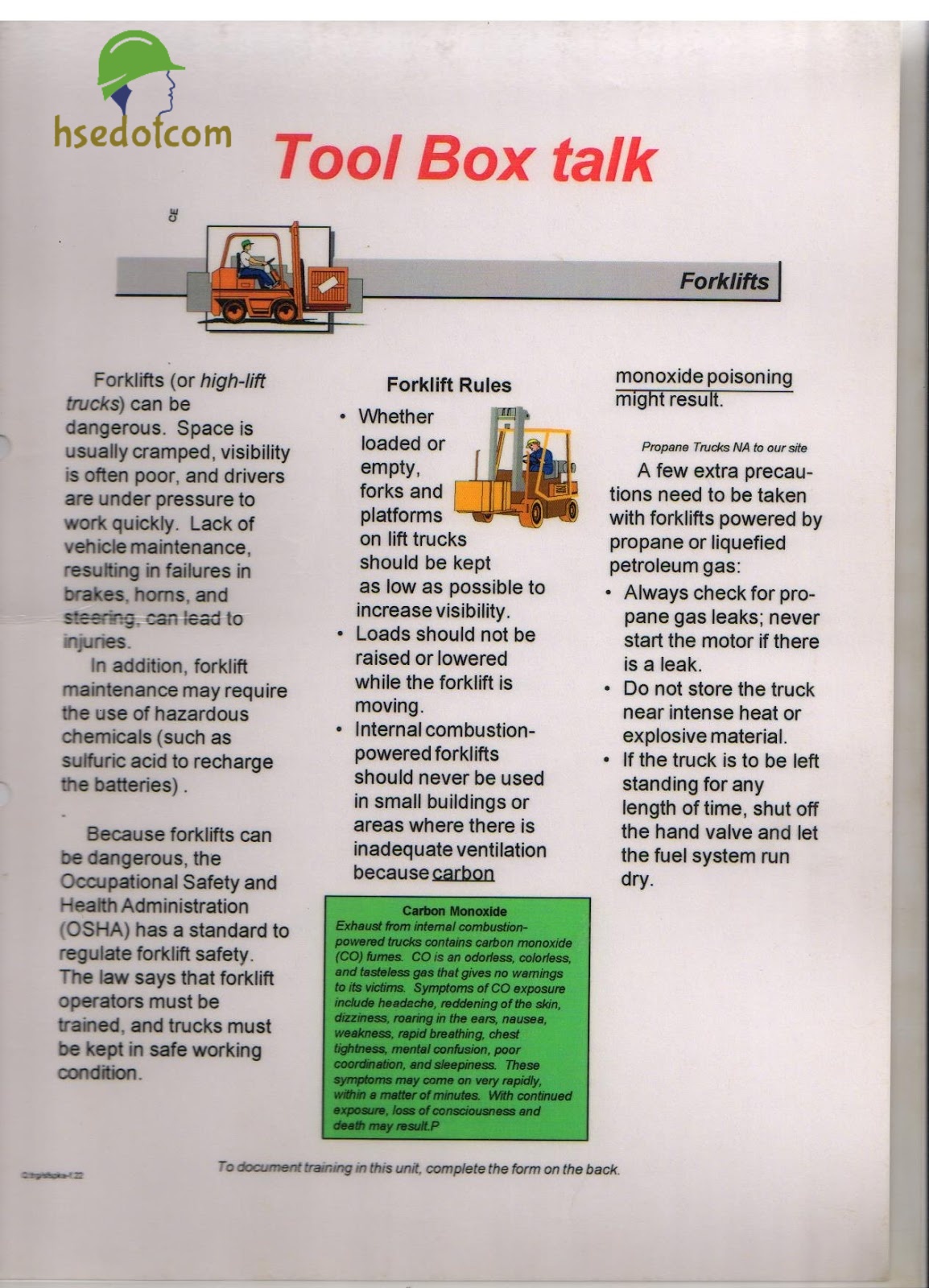 Very Useful Safety Toolbox Talk Handouts With 23 Different Topics