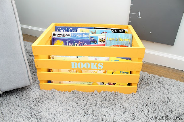 DIY Book Crate- Use a wooden crate to store kids books!