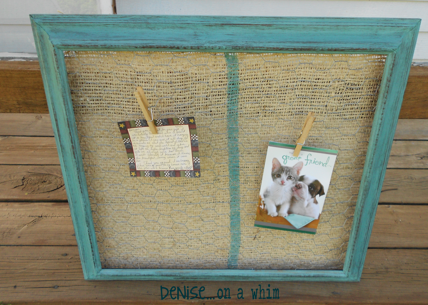 denise...on a whim Chicken Wire Memo Board