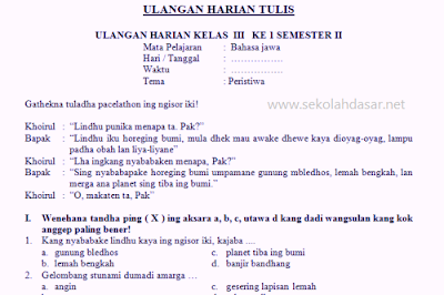 Soal Ulangan Harian Bahasa Jawa Kelas Iii Semester 2