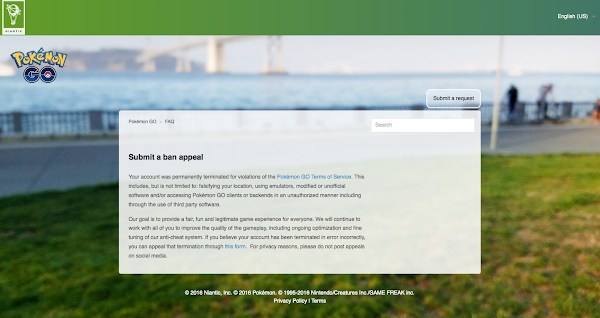 Pokémon Go - ban appeal Pokémon Go - ban appeal