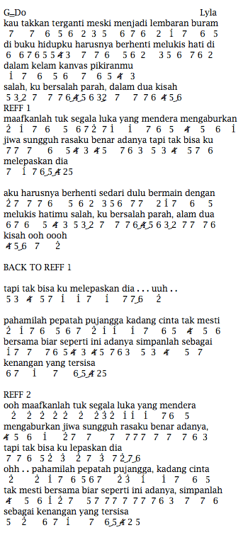 Not Angka Lagu Dalam 2 Kisah Lyla Not Angka