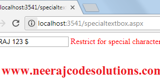 How To Restrict Special Characters In Textbox Using Regular Expression In Asp Net C Neeraj Code Solutions Asp Net C Mvc Javascript Sql Server Jquery Gridview Html5 Datalist