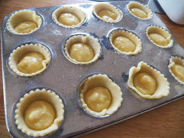 Mazarin Tarts filled and ready for the oven