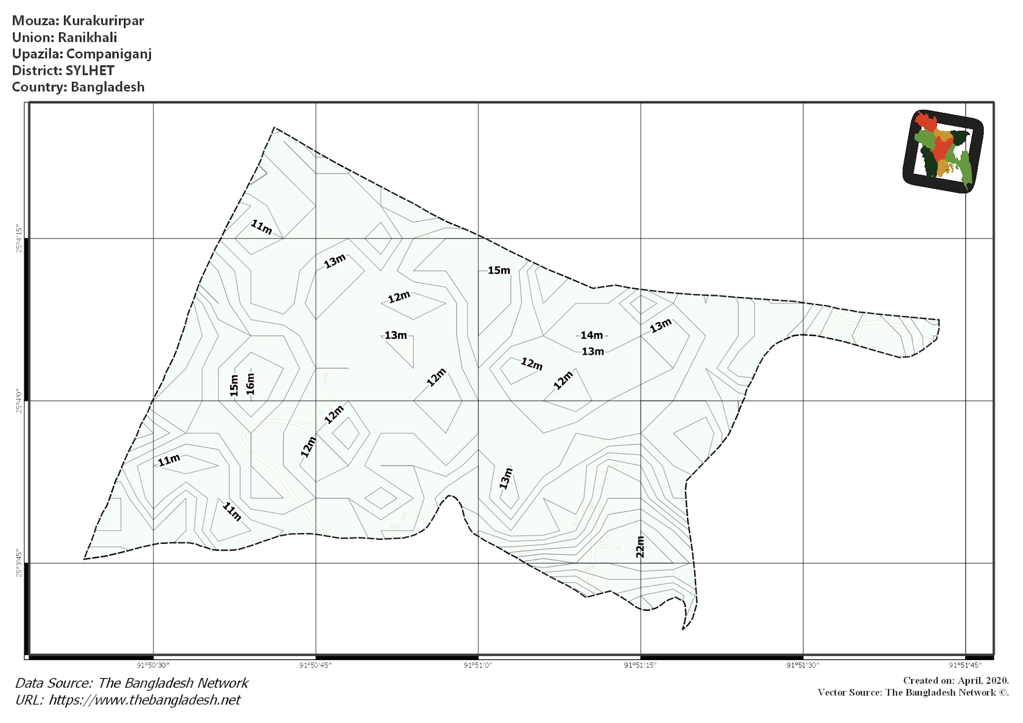 Map of Kurakurirpar Mouza of Companiganj Upazila, SYLHET, Bangladesh.