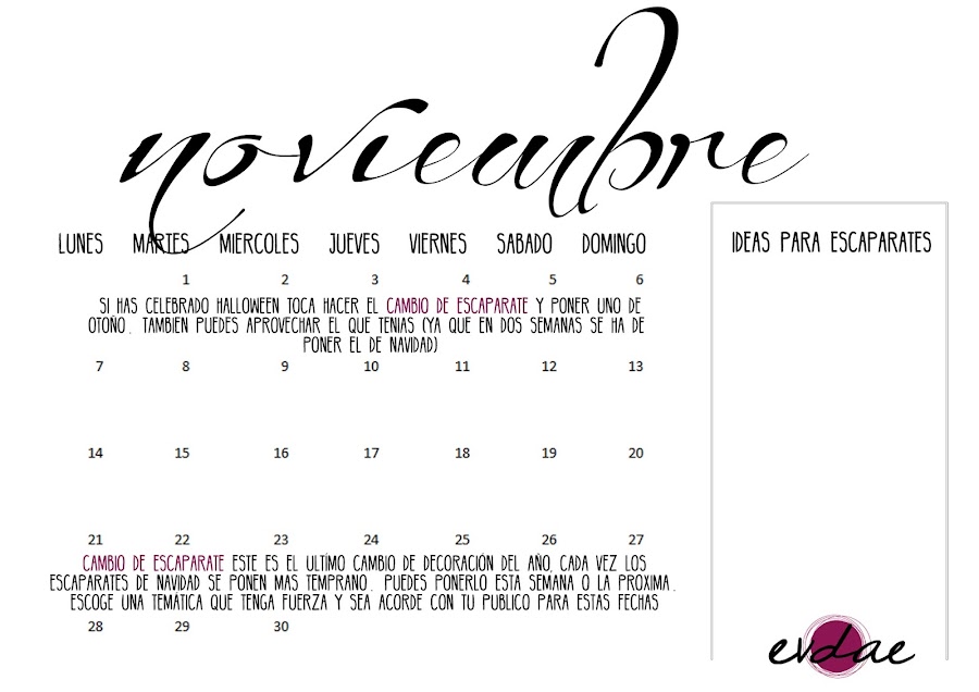calendario escaparates 2016 noviembre