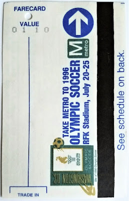 1996 Olympic Soccer Metro Fare Card Washington, DC