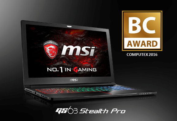 Laptop MSI GS 63 Stealth Pro được giải thưởng BC Choice Award