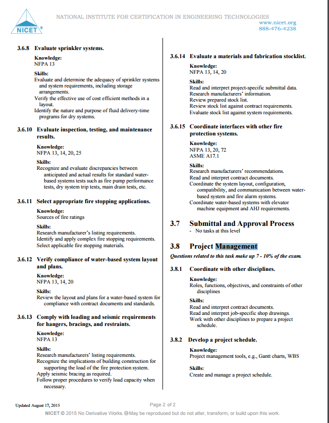 NICET Water Based Systems Layout I, II & III
