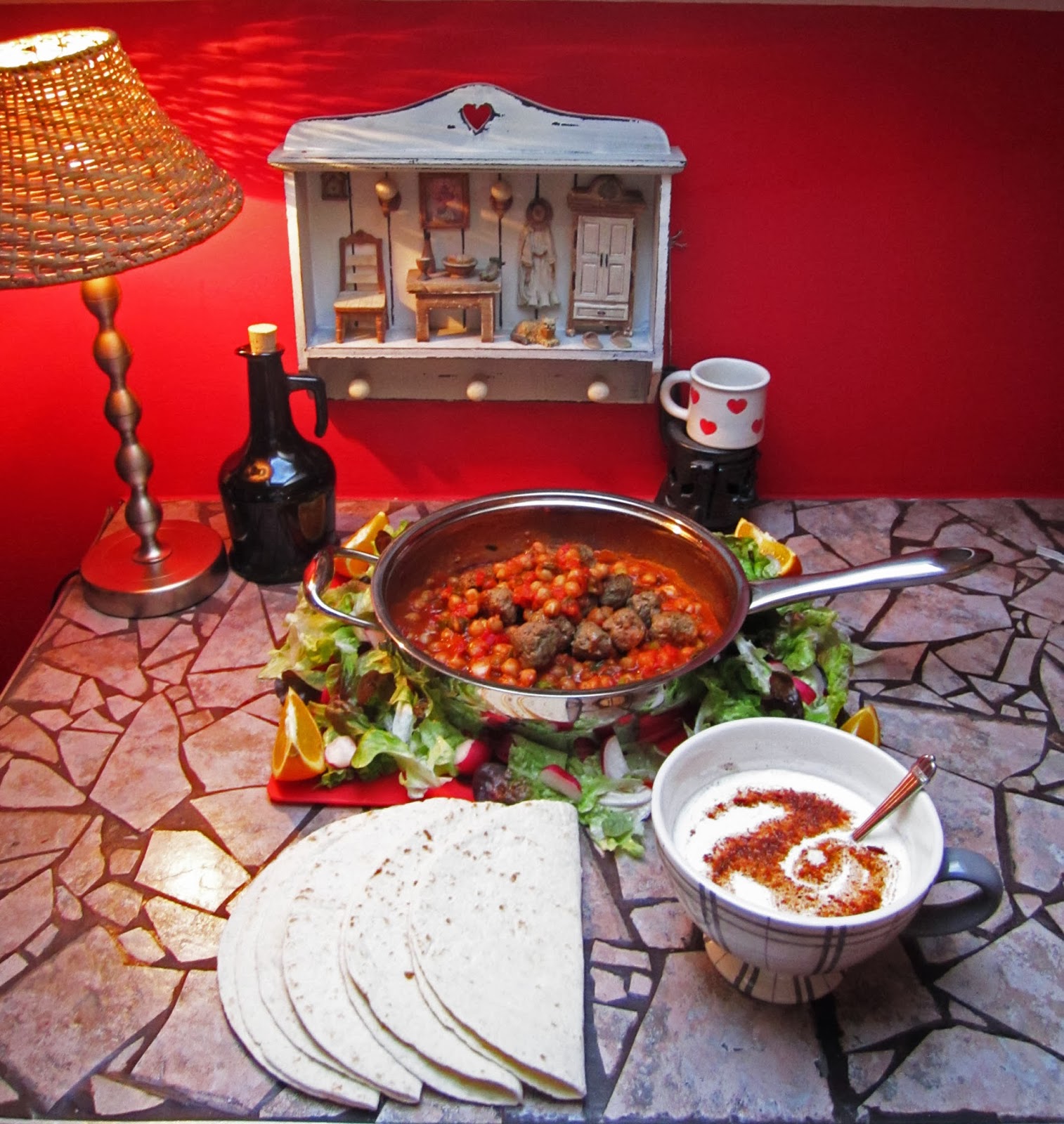 The Eva Lotta/Jamie Project Lamb Meatballs, Chop Salad & Harissa Yoghurt