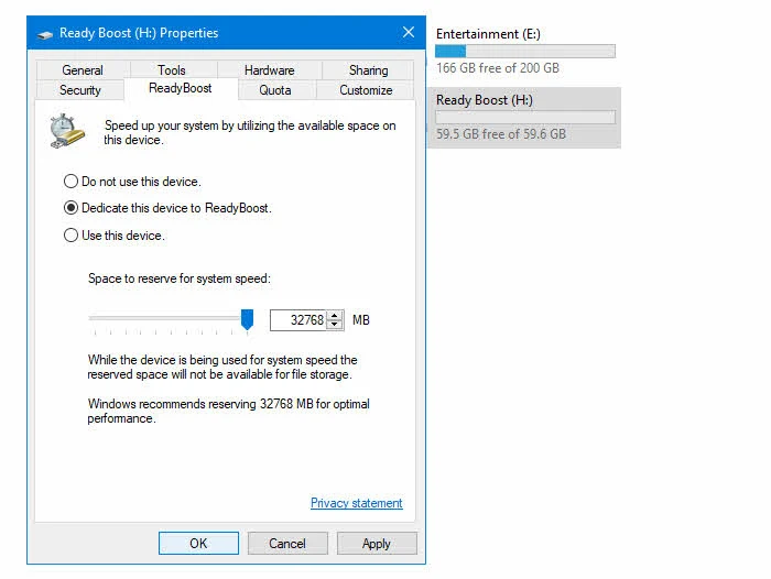 How to speed up Windows 10 using ReadyBoost?